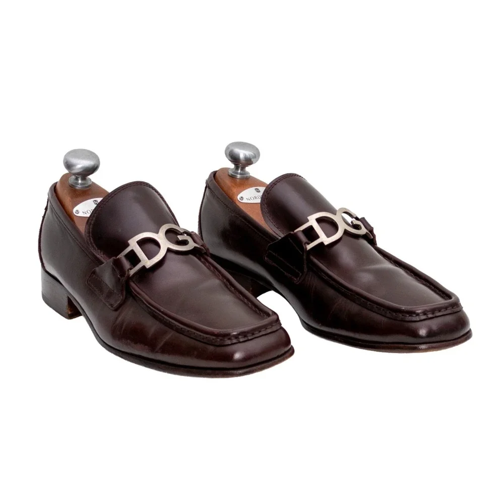 Dolce & Gabbana DG Logo Loafers Mens US 9 EU 42 Burgundy Leather Italy Size 8